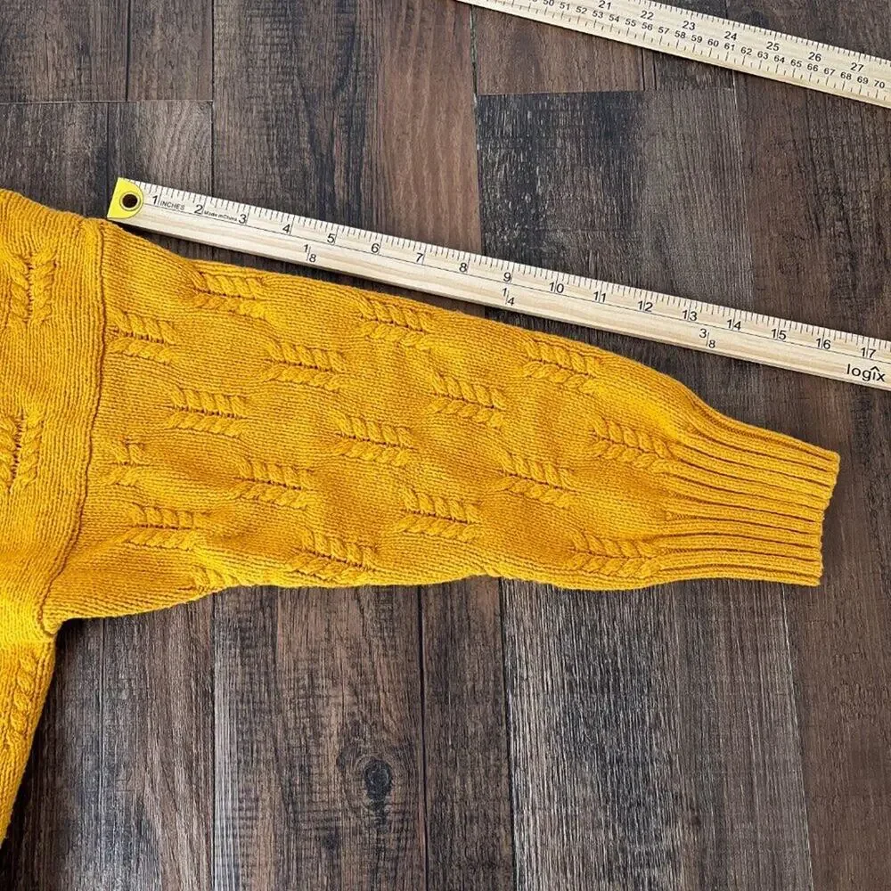 Lucky Brand Drop Shoulder Tunic Sweater V Neck Braided Stitch Size Small Mustard